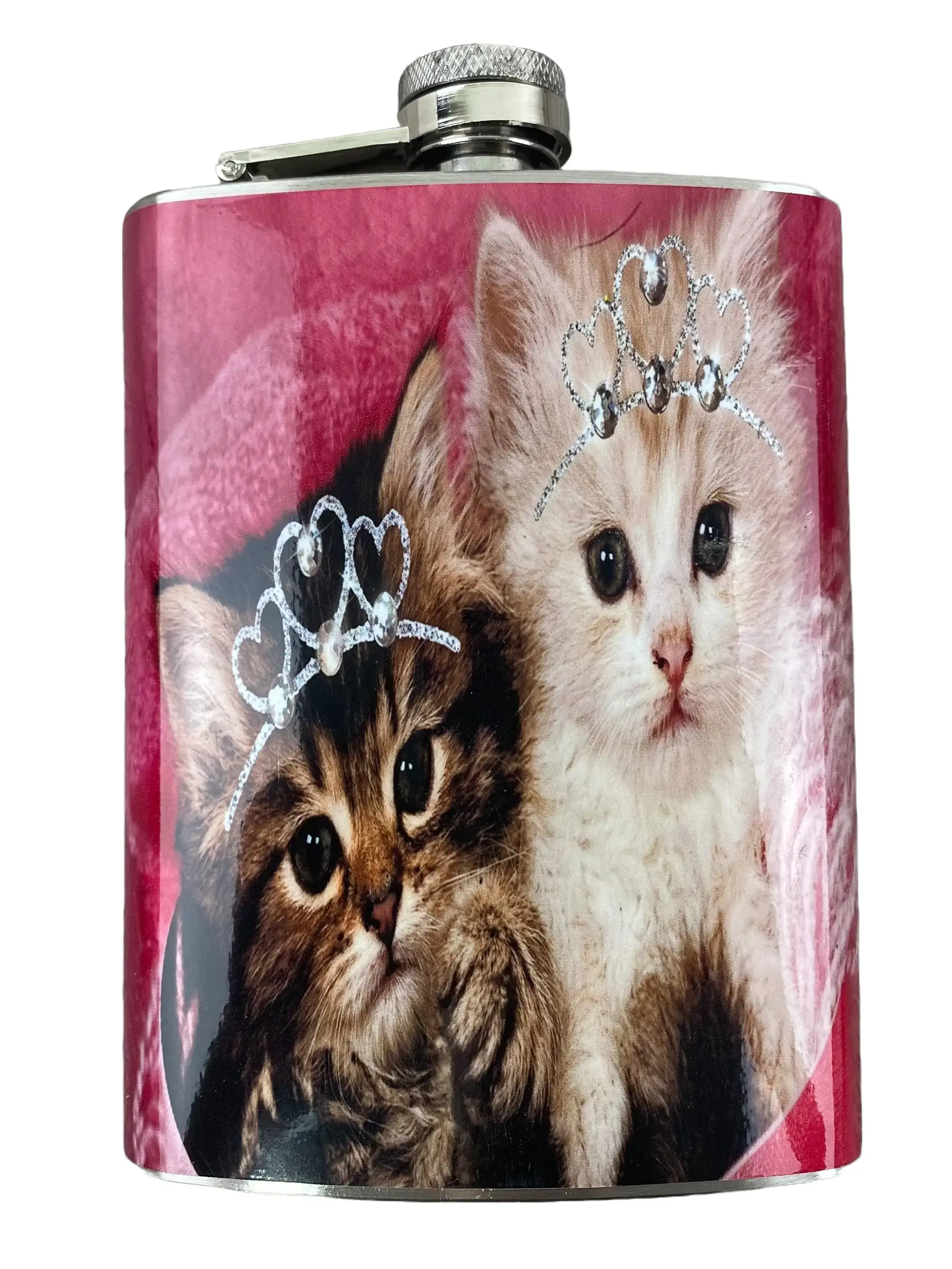 Y2k Pink Princess Kittens 8oz Stainless Steel Flask