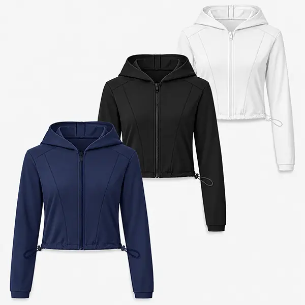 3Pcs Women's High-Elasticity Short Zippered Hooded Jacket with Collar & H-Fit - All-Season Gym, Yoga, Running Coat - Solid Color Athletic Outerwear (Machine Washable, No ) for Training &  Wear# casual loose-fit long sleeve top#hoodie frutti megan