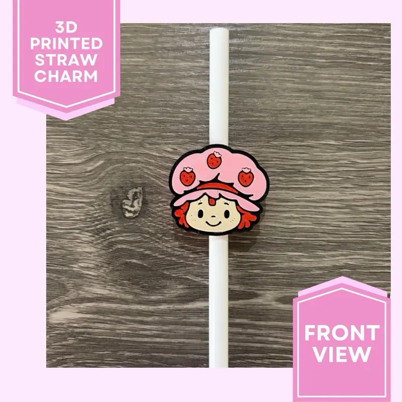 Strawberry Girl- 3D Printed Straw Topper (Straw Size 10mm) Drinkware Handmade Reusable