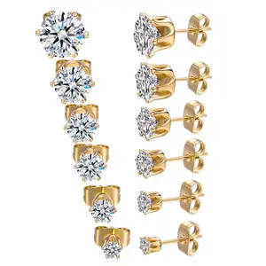 18k Layered Real Gold Filled cz stud earrings nugget earrings men