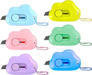 Cloud Shaped Retractable Box Cutter Set - 6 Pack with Key Rings,Stainless Steel Blade,Safe & Portable Letter Opener for Envelopes,Package,Mail,DIY,Paper Cutter for Home,Office,Outdoor (6 Color)