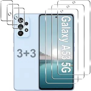 [3+3 Pack] Galaxy A53 5G Screen Protector + Camera Lens Protector, HD Tempered Glass Film, 9H Hardness, Scratch Resistant, Easy Installation, Bubble Free, Screen Protector for Samsung Galaxy A53 5G