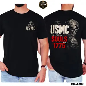 USMC Comfort Colors T-Shirt, Marine Corps Skull Graphic Tee With Distressed Back Print, Military Veteran Shirt, Patriotic Marine Dad Gift For Men And Women