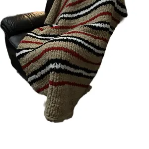 Chenille Chunky Hand Knitted Large Throw Blanket 50x70 Soft Cozy Striped Design for Home Decor