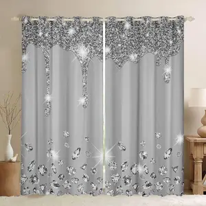 Silver Curtain,Bling Decorations Grey Darkening Window Drapes for Diamond and Blackout Curtains,living room sheer curtain