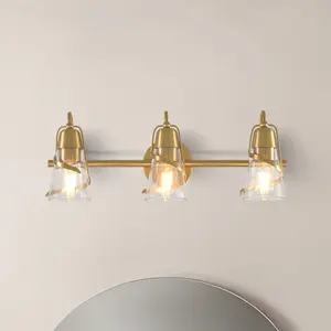 Parrot Uncle 24 Inch Payne 3-Light Gold Mirror Vanity Light Dimmable LED Compatible, Seeded Glass, Modern Farmhouse Vanity Lighting for Bathroom