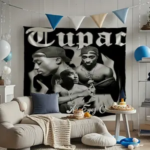 Rap Theme Tapestry - Black & White Polyester Wall Art with "All Eyez on Me" Design, Perfect for Home, Office, Dorm, or Party Decor, Ideal Gift for Music Fans, Party Decoration | Bold Graphic Design | Durable Wall Art, Music Room Decor, Backdrop