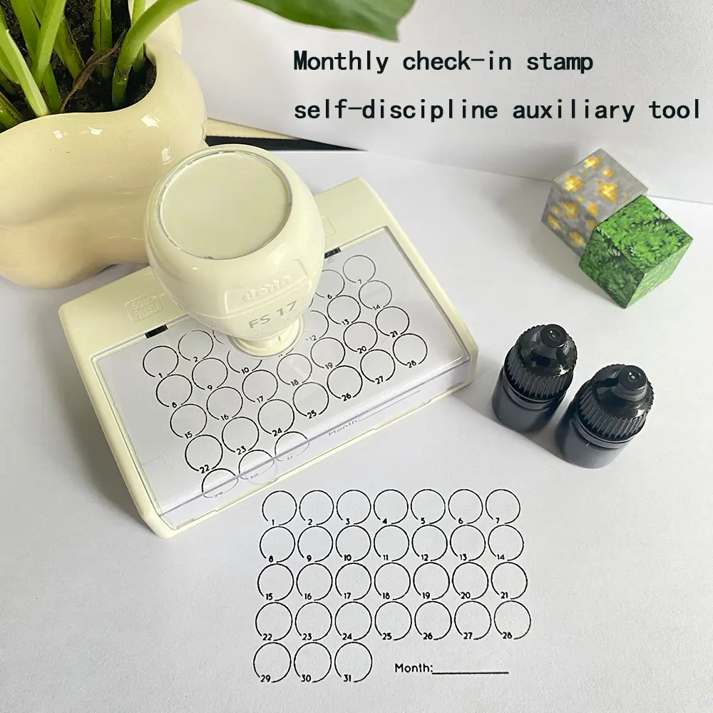Monthly Attendance Stamp, Self-Discipline Aid Tool, Personalized 31-Day Tracker, Time Management Stamps for Teachers & Planners, Booklet Stamps, Office Supplies