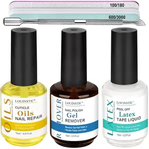 3-in-1 Gel Nail Remover Kit – Gel Nail Polish Remover, Liquid Latex Peel-Off Tape, Cuticle Oil for Nails & Manicure Tools – Acetone-Free, Low Odor, Removes Gel in 2–5 Min, No Foil