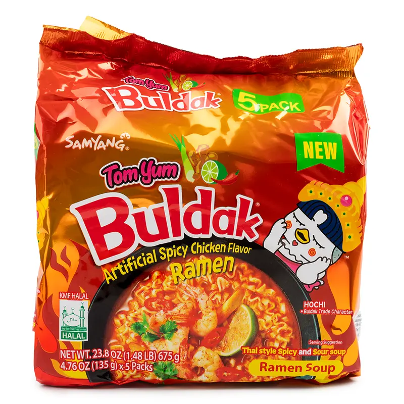 Samyang Buldak Ramen TOM YUM Hot Chicken Flavor Stir-Fried Ramen Flavor 5pk 22.9 oz, Spicy Korean Instant Food Noodle Snacks Pansit