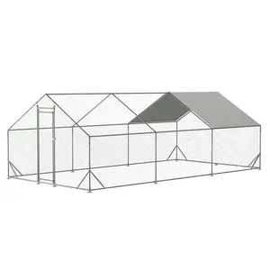 Large Metal Chicken Coop,3x6x1.95m,Walk-in Poultry Cage Hen Run House,Rabbits Habitat Cage,Flat Roofed Cage with Waterproof and Anti-Ultraviolet Cover for Outdoor