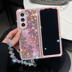 Compatible with Z Fold 7/6/5/4/3 |   Pretty 3D Goldfish Glitter Cover, Folding Phone Case with Wrist Strap HNZ0003