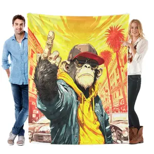 Fun monkey face blanket, made of soft flannel, a must-have for home décor and camping, a unique gift for animal lovers, warm and durable, a Christmas gift choice, a dreamy woven home decor item.