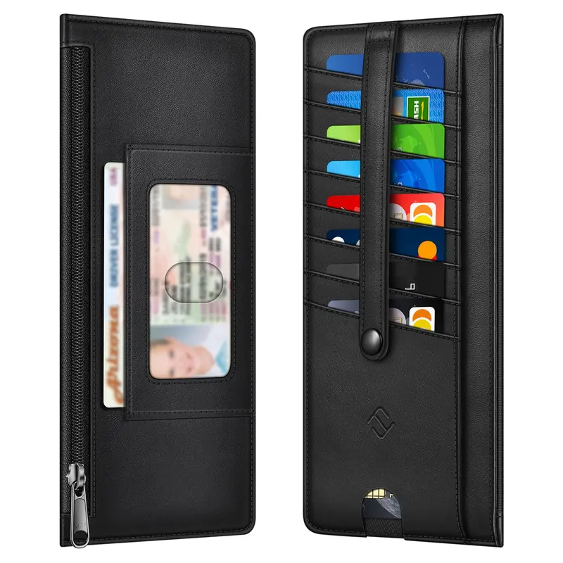RFID Slim Wallet Card Holder for Men and Women, 8 Slots, Card Wallet with Zipper Pocket for Cash/Coin/Receipt, Slim Wallet for Daily Use