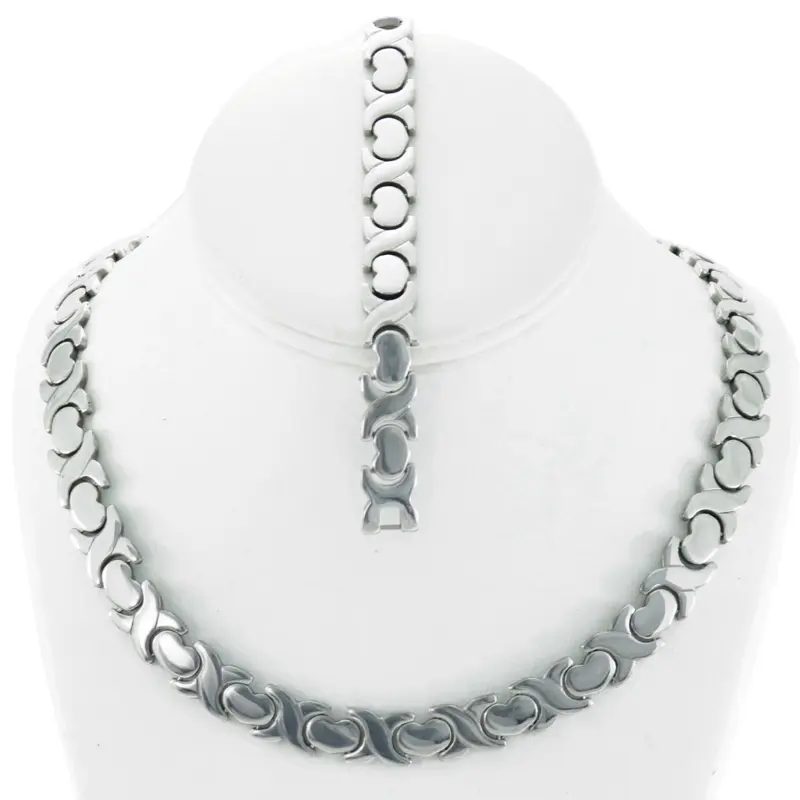 Hugs & Kisses 11mm Wide XOXO Necklace Bracelet Set Stainless Steel Stampato 18" Fashion Jewelry Gift