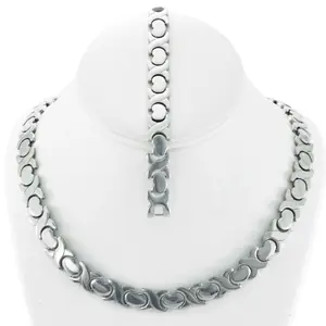 Hugs & Kisses 11mm Wide XOXO Necklace Bracelet Set Stainless Steel Stampato 18" Fashion Jewelry Gift