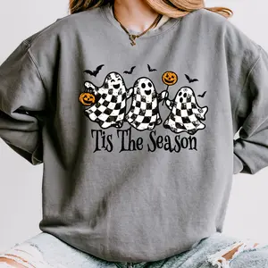 Tis The Season Checkered Ghost Sweatshirt Oversized trendy spooky Crewneck