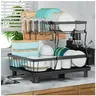 7 CODE Large Dish Drying Rack for Kitchen Counter, Detachable Large Capacity Dish Drainer Organizer with Utensil Holder, 2-Tier Dish Drying Rack with Drain Board, Black