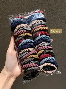 50pcs Random Color Hair Ties, 4cm High Elasticity Seamless Base, Durable Casual Hair Accessories, All Seasons Use, Elastic Hair Accessory, Scrunchie, Scrunchies