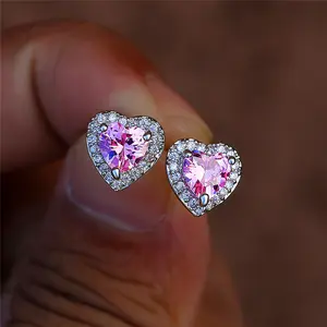 Vintage Fashion Earrings for Women - 8 Colors Crystal Rainbow Gradient Zirconia Heart Stud Earrings