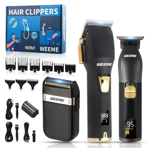 WEEME Professional 3-Piece Hair Clipper & Trimmer Set for Men: Cordless T-Blade Outliner & Electric Foil Shaver - 200 Mins Runtime, Digital Display, Low Noise Barber Kit for Home & Travel