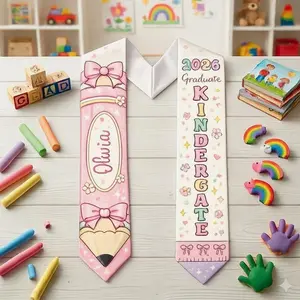 Personalized Kindergarten Graduation Stole 2026 – Pink Pencil Sash for Girls