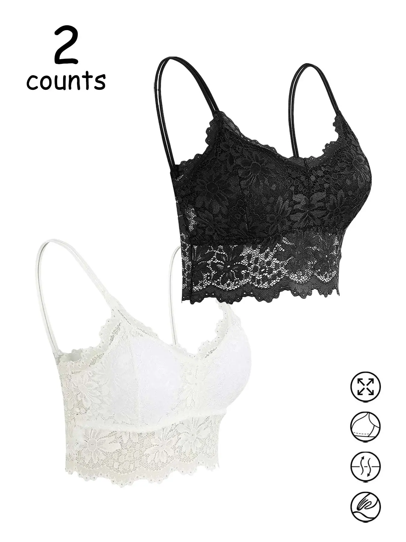 2 Pack Lace Camisole Tops, Sexy Fitted Anti-Gravity Design, Breathable Skin-Friendly Fabric, Casual Chic Lady Underwear for All Seasons, Womenswear, Camisole Undershirt