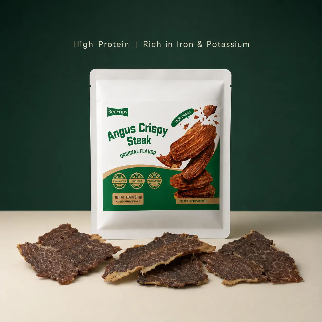 Beefrips Angus Crispy Beef Jerky Chips - Ultra Thin Crunchy Savory Meat Snack, Portable Single Serve High Protein Snack for Work, Road Trip & Gaming, 1.06 oz