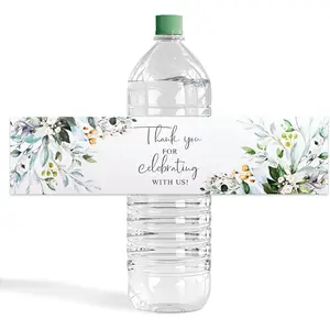 Water Bottle Label, 100Pcs Thank You for Celebrating with us Greenery and White Plant Wedding Water Bottle Wraps Sticker for Baby Shower