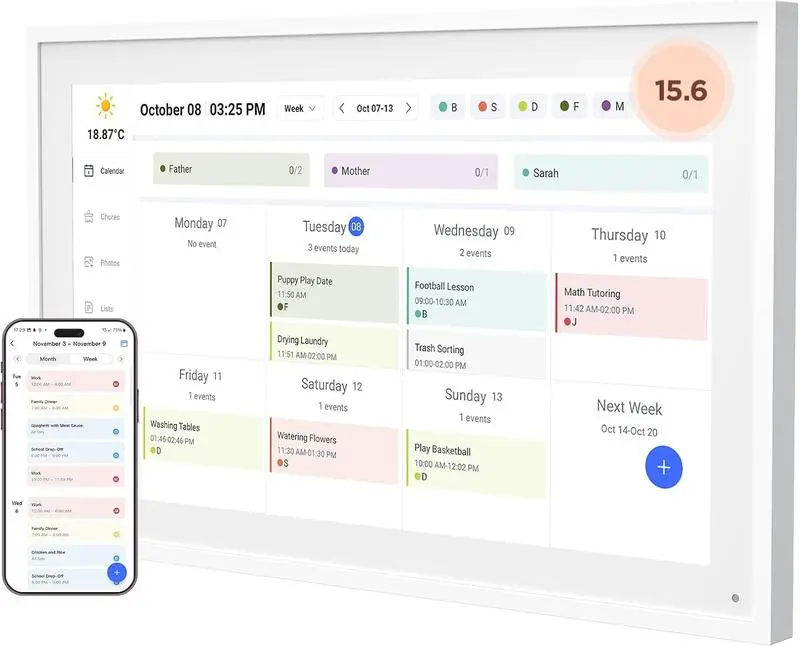 15-inch Wall Planner Digital Calendar & Chore Chart, Smart Touchscreen Interactive Display for Family Schedules – Wall Mount Included, Great for Organizing Your 2025 Calendar