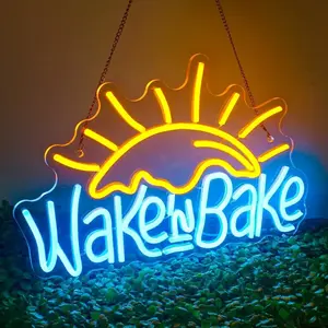 Wake in Bake LED Neon Sign Wall Decor, Home Decor Lighting, USB Powered Light for Bedroom, Game Room, Garage & Bar, Easy Installation Creative Gift