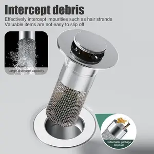Stainless Steel Bathroom Sink Plug, Odor-Proof, Elastic Core, Bath Tub Drain Stopper, Durable and Easy to Install
