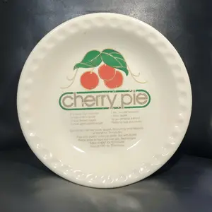 Vintage Cherry Pie Ceramic Dish 10" Collectible Plate with Recipe Bakeware for Baking and Serving