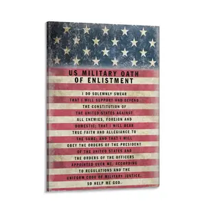 Military Oath of Enlistment Patriotic American Flag Wall ArtDecor Decoration Gift for Soldiers Army Navy Air Force,Marines Coast Guard  Veterans  Vets-UNFRAMED