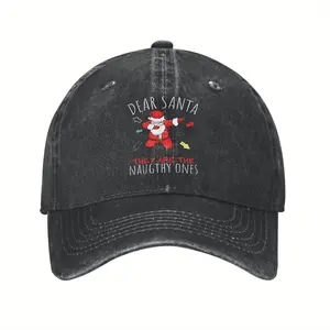 American Retro Washed and Worn Baseball Cap Dear Santa, They Are Naughty People, Snowman Family Christmas Party, Festive Humor Fashion Brand Washed and Worn Curved Brim Hat Hip Hop