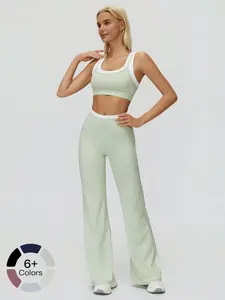 Women's  Two-Piece Colorblock Yoga Set, Sports Bra & High Waist  Tummy Control Butt-Lifting Ribbed Flare Pants, Yoga Bottoms, Casual Fitness Sportswear, Versatile Gym Workout, Yoga Tracksuit Set, Sweatsuit Set, Sports Outfits