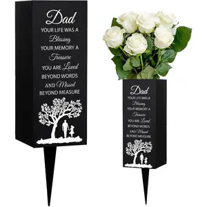 Cemetery Vases for Grave Dad Memorial Gift Grave Vase with Spike Tree Pattern Cemetery Decorations for Graves Funeral Sympathy Gift for Loss of Father Memorial Day, 3.1x7.9 Inch,1 pc