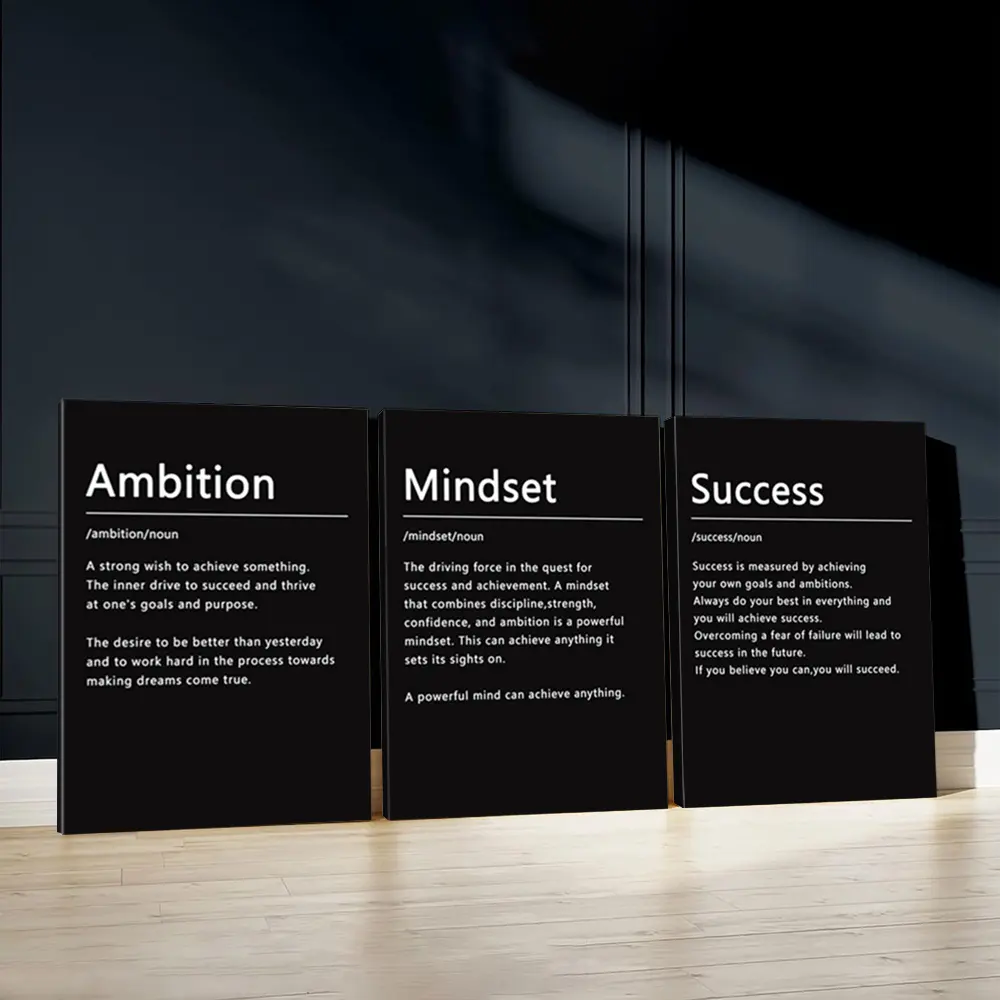 3pcs Ambition Driven Wall Art, Decorative Wall Art, Art Work For Wall Decor, Mindset Power Poster, Success Goals Art Prints, Quote Prints, Motivational Home Decor, Minimalist Design, Decor for Living Room, Housewarming Gift, With Frame