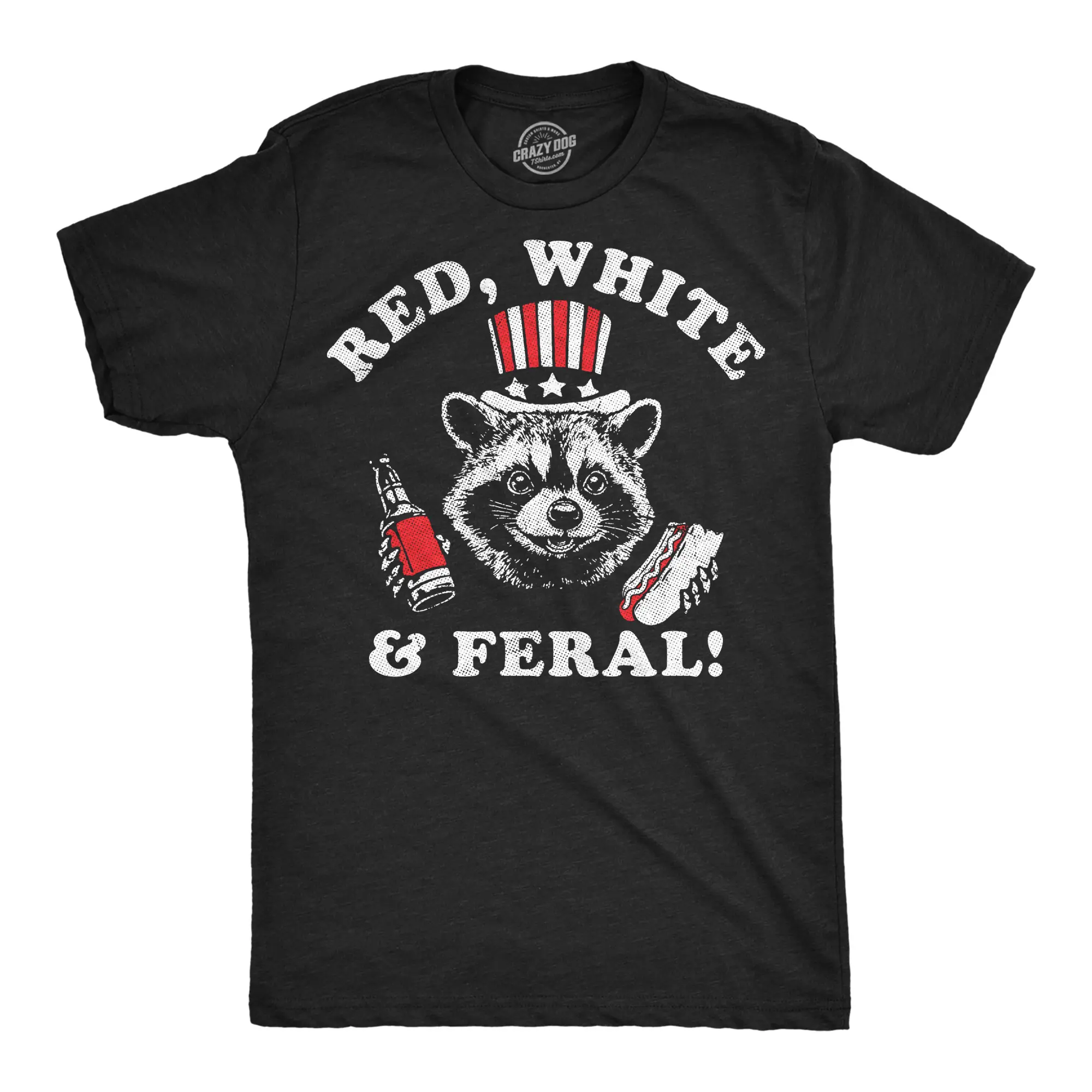 Mens Funny T Shirts Red White and Feral Sarcastic Fourth Of July Graphic Novelty Tee for Men Mens Funny T Shirts Cool Vintage Fashion T-Shirt Gift Classic Menswear Patriotic Apparel for Men Funny Animal Short Black -