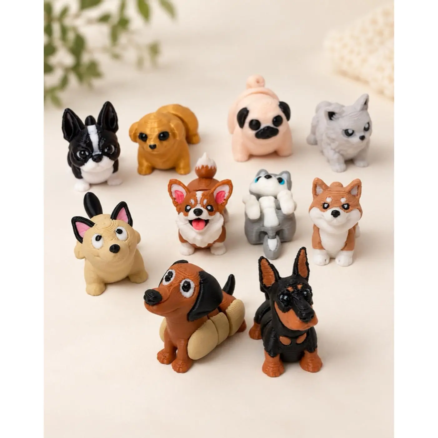 Dog Edition 3D-Printed Segmented Duck Fidget Toys - 5-Pack Lightweight Plastic with Flexible Joints for Sensory Play & Stress Relief - 1" x 3/4" x 1"
