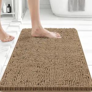 Cozy Fluffy Solid Bathroom Rug (24x17in), Non-Slip Shower Bath Mat with Rubber Backing, High-Absorbent Microfiber Quick-Drying Bath Rug, Machine Washable Durable Home Bathroom Decor