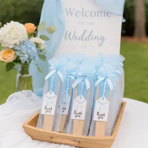 15Pcs Wedding Folding Paper Fan Gift Set, DIY Foldable Hand Fan with Thank You Card and Sheer Bags, Souvenir Decor for Wedding Ceremony & Table Ornament