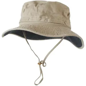 212 MAIN Twill Fabric Boonie Fisherman Hat - Khaki Color, Large Fit, with Chin Cord