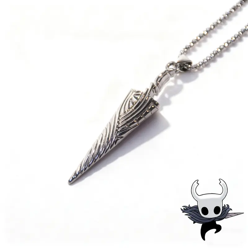 Hollow Knight Inspired Metal Necklace - Protagonist Nail Pendant, Unisex Gaming Iconic Memorabilia, Bow Accent Realistic Costume Jewelry, 60cm (23.6in) Link Chains, Durable Coating for Durability & Lasting Wear, Gamers' Collectible