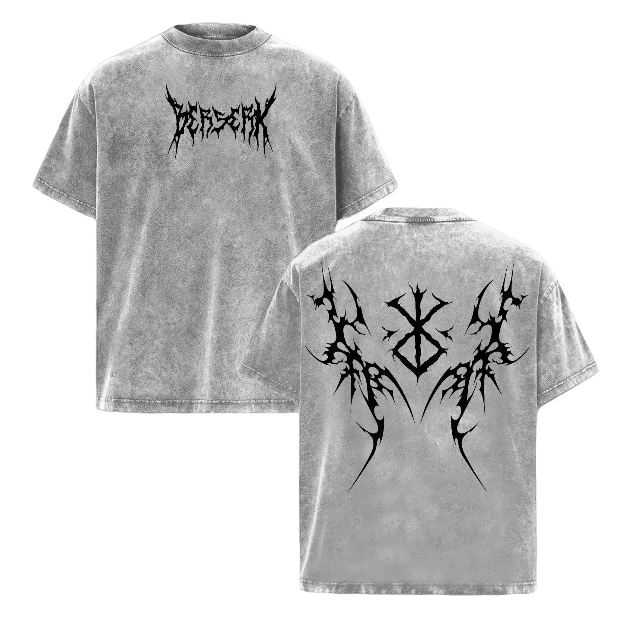 cotton Vintage Washed Berserk Oversized T Shirt, Brand Of Sacrifice Dark Gothic Anime Streetwear Distressed Short Sleeve Top For Men,evil symbol goth graphic tee,black wash manga streetwear shirt, ,evil symbol goth graphic tee
