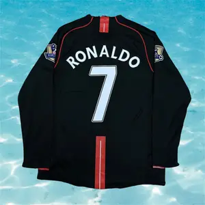 07 08 Away Retro Black No.7 Ronaldo Long Sleeved Soccer jersey