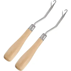 2 Pieces 6.3 Inch Wooden Bent Latch Hook Crochet Needle, Knitting Tool for Rug Making and Art Crafts