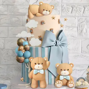 LaVenty cake shed cake topper gender reveal Luxury Blue Bear Cake Decoration Blue Gold Balls Cake Topper Baby Shower Birthday Cake Decoration