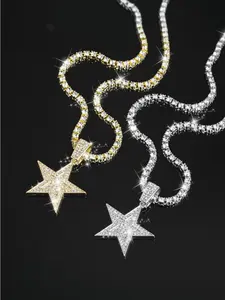 Hip-hop jewelry exquisite full diamond five-pointed star pendant necklace cross hip-hop style star pendant Diamond Studded Pendant