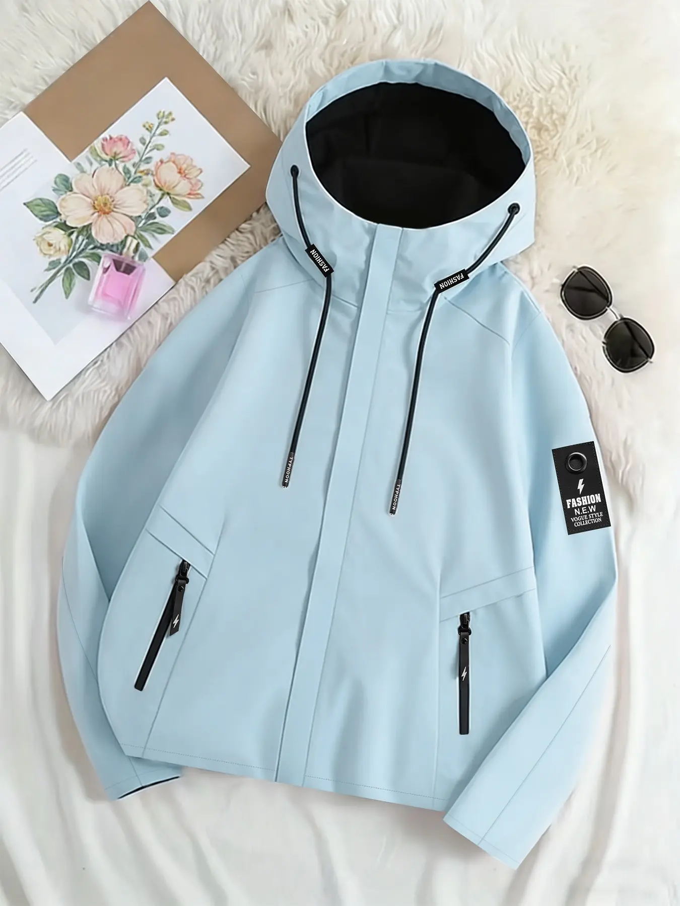 Black Samurai Women's Hooded Trench Coat, Casual Jacket, Fall Jacket, Two Colors Available Minimalist Small Logo Accent Outdoor Windproof Jacket Waterproof Breathable Durable Top For Spring Autumn Winter Slim-Fit Daily Commute Casual Streetwear